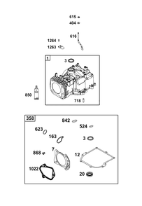Cylinder Group Diagram and Parts List for 93J0B-0109-H1  Briggs and Stratton Engine